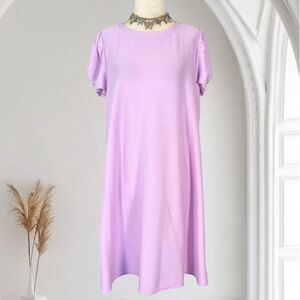 Crown & Ivy Coquette Lilac Light Purple Pink Puff Sleeve Ribbed Babydoll Dress L
